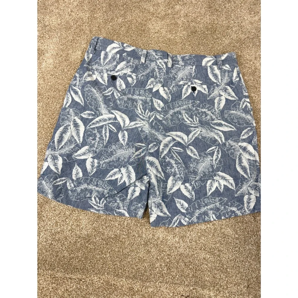 Banana Republic Aiden Shorts Mens 34 Blue White Tropical‎ Linen Cotton Coastal